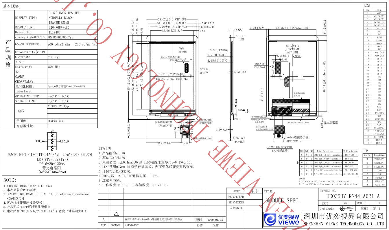 3.5寸ips显示触摸屏